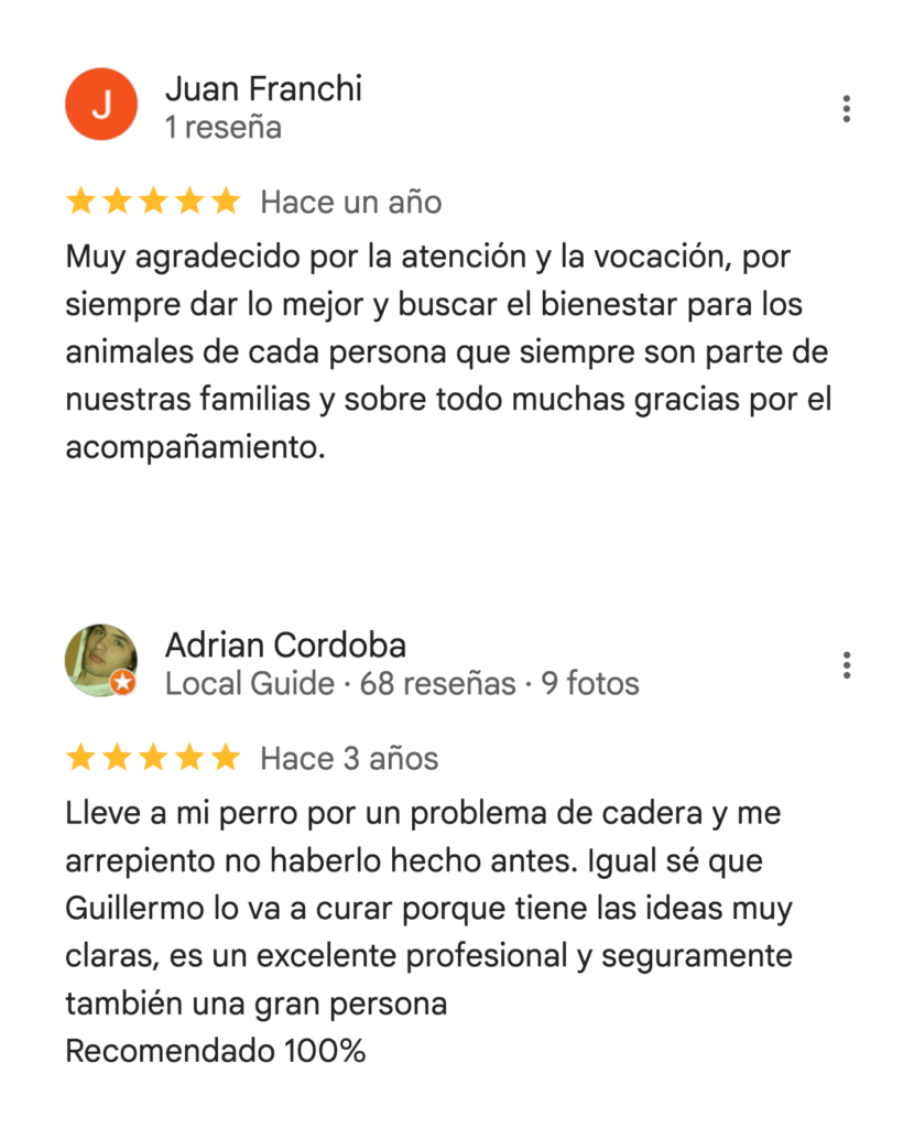 2 testimonios 5 estrellas de clientes